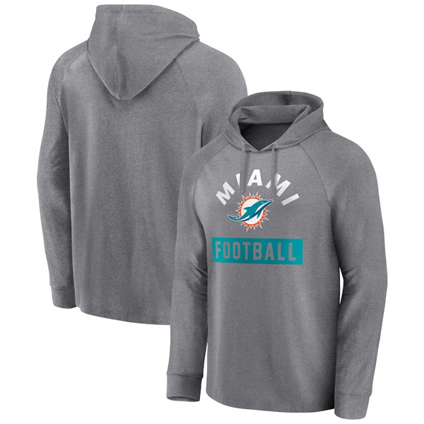 Men's Gray Miami Dolphins Heathered No Time Off Raglan Pullover Hoodie